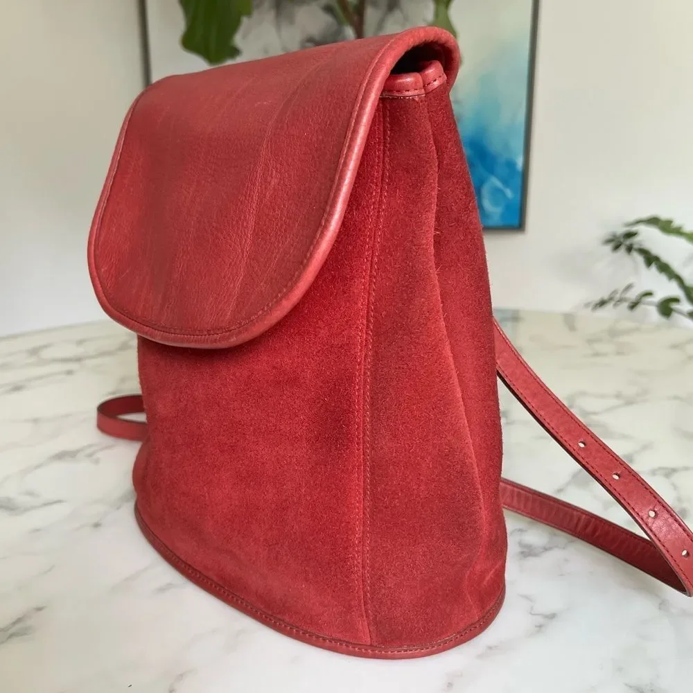Coach Vintage Berkeley Convertible Backpack 9016 Red Leather and Suede Ruff Out